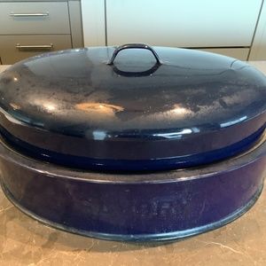Vintage Savory Blue Enamel Roaster